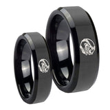 His Hers Angry Baseball Beveled Edges Black Tungsten Men's Band Ring Set