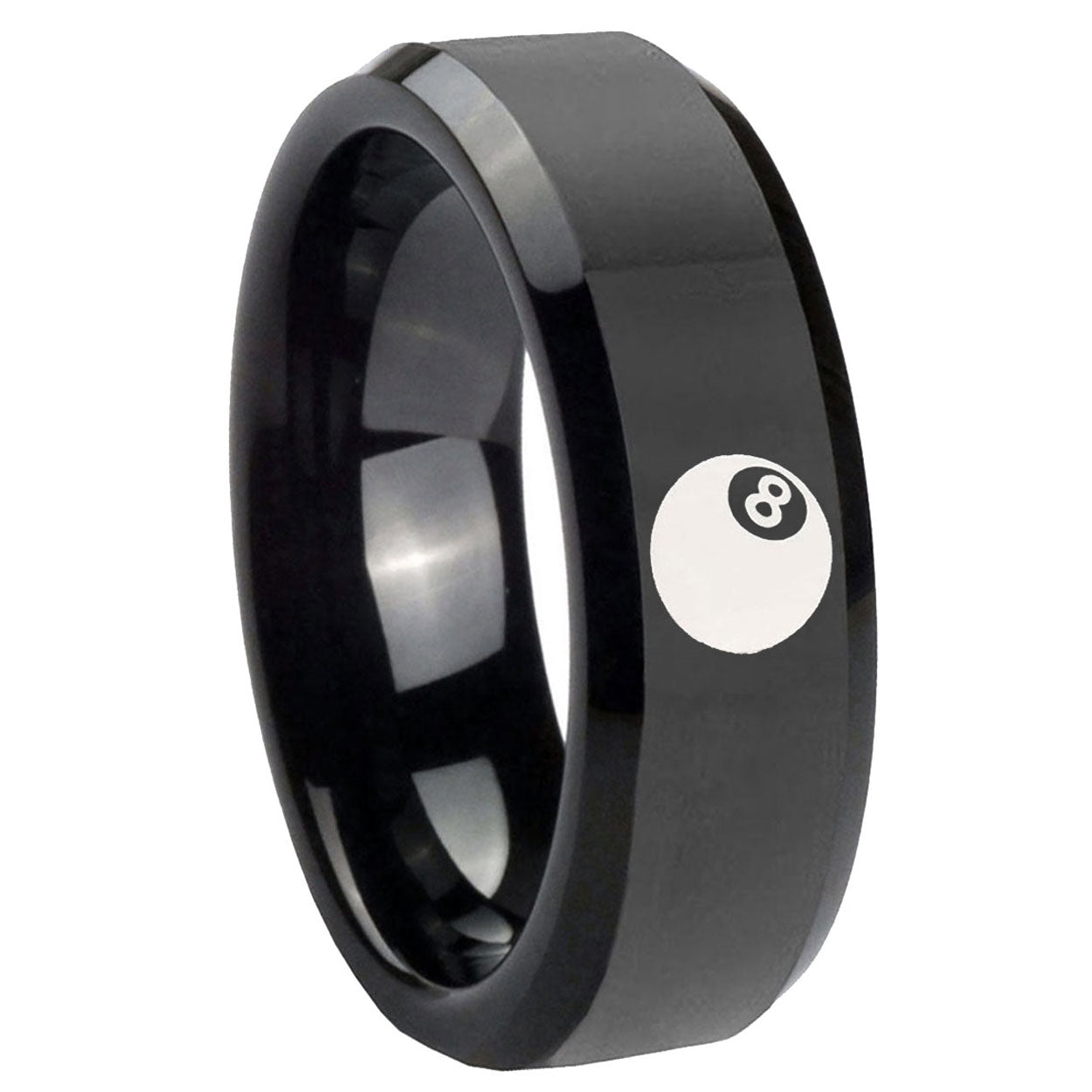 8mm 8 Ball Beveled Edges Black Tungsten Mens Engagement Band