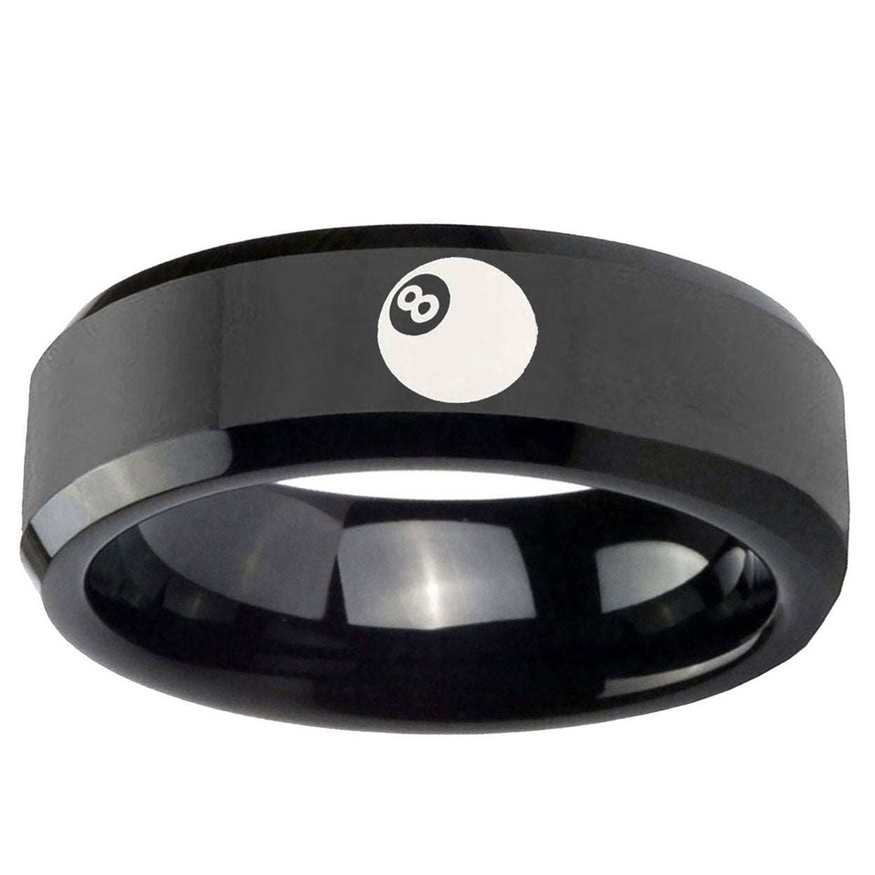 10mm 8 Ball Beveled Edge Black Tungsten Ring