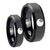 Bride and Groom 8 Ball Beveled Edges Black Tungsten Rings for Men Set