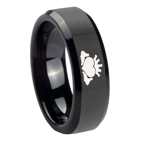 10mm-Claddagh-Design-Beveled-Edges-Black-Tungsten-Carbide-Men's-Wedding-Ring
