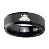 8mm-Claddagh-Design-Beveled-Edges-Black-Tungsten-Carbide-Mens-Engagement-Ring