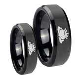 His Hers Claddagh Design Beveled Edges Black Tungsten Wedding Band Mens Set