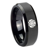 8mm Iron Man Art Reactor Beveled Edge Polish Black Tungsten Rings