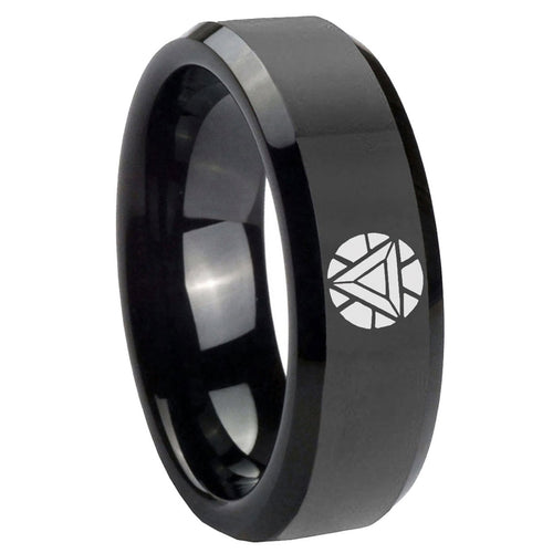 8mm Iron Man Art Reactor Beveled Polish Black Tungsten Ring