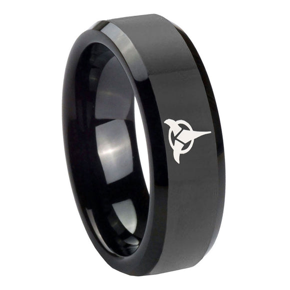 10mm-Klingon-Beveled-Edges-Black-Tungsten-Carbide-Bands-Ring