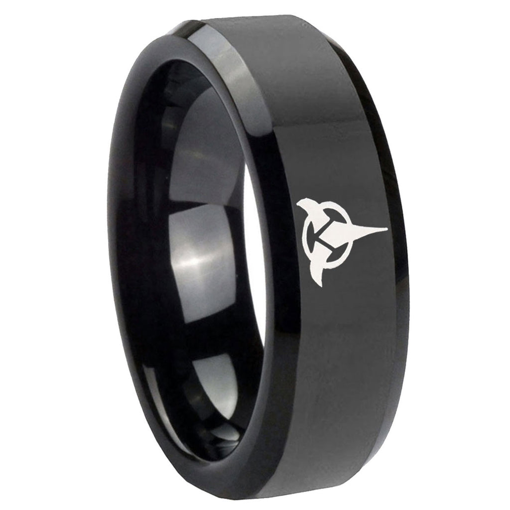 10mm Klingon Beveled Edges Black Tungsten Carbide Bands Ring