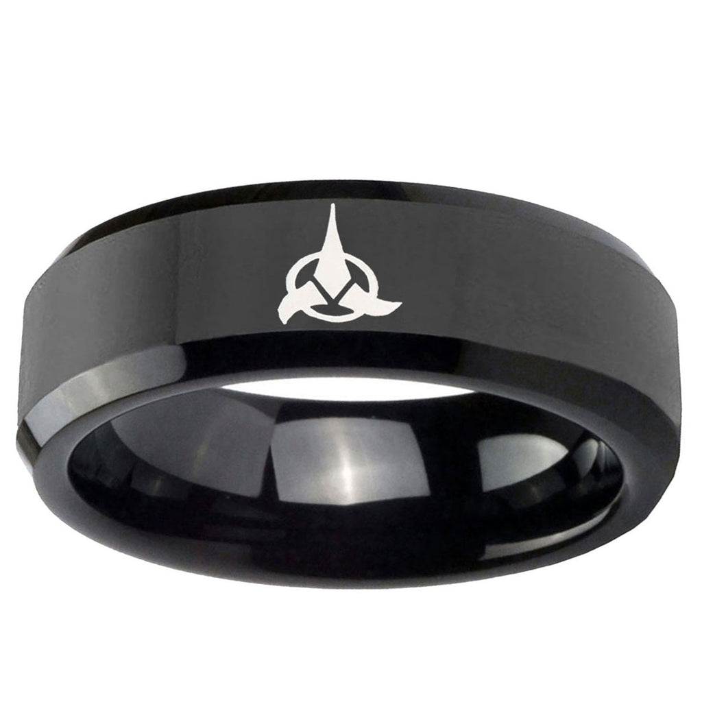 10mm Klingon Beveled Edge Black Tungsten Ring