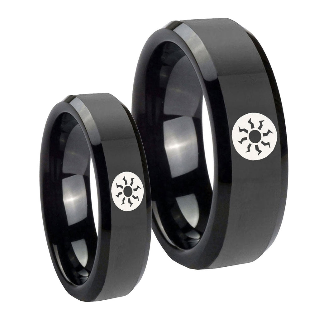 Magic The GatheRing Beveled Black Tungsten Bridal Band Set