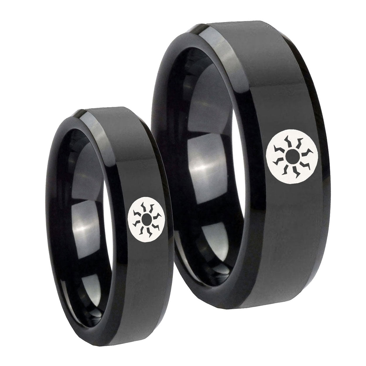 Magic The GatheRing Beveled Black Tungsten Bridal Band Set