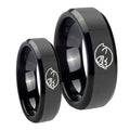 Mario Boo Ghost Beveled Edges Black Tungsten Bridal Set Rings