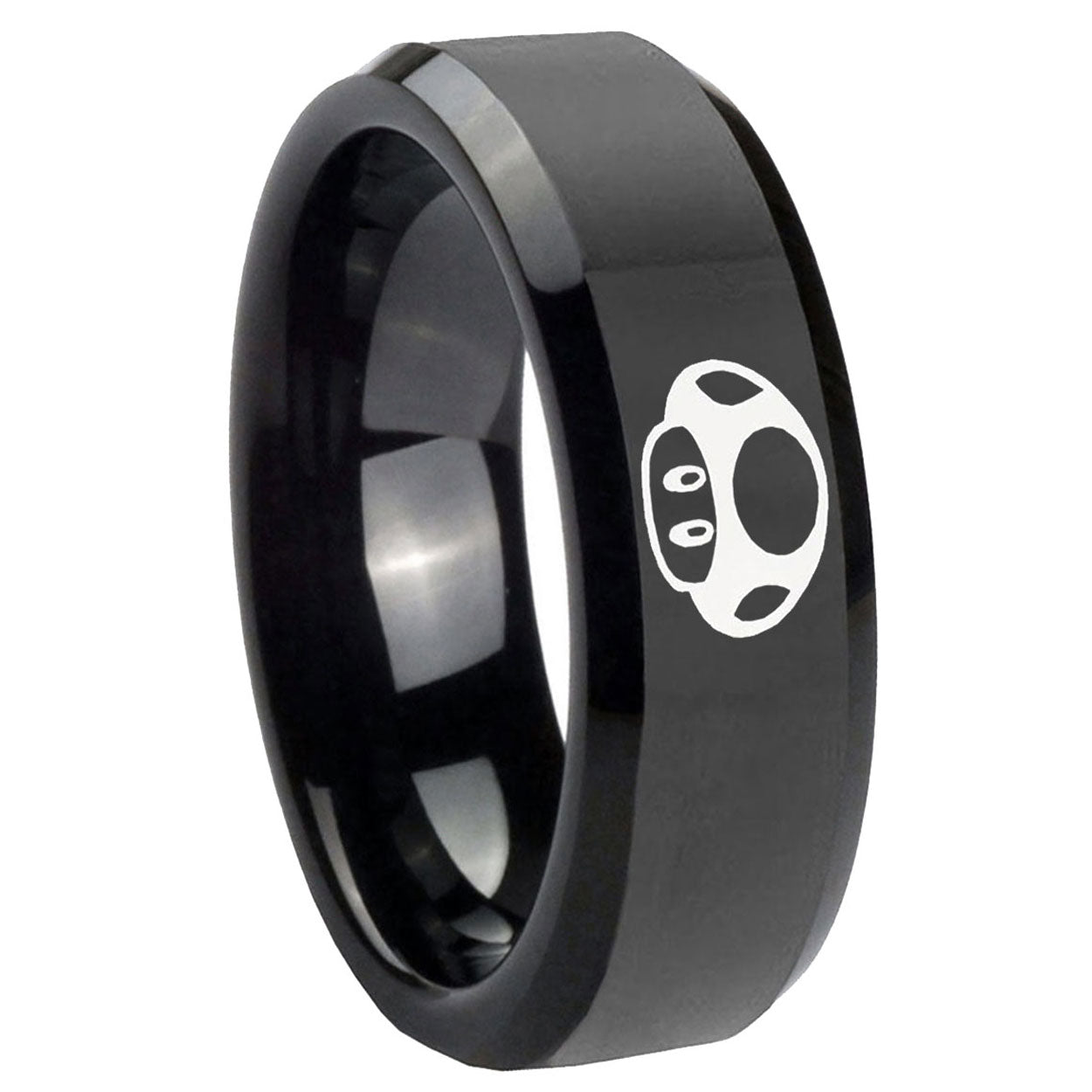 10mm Mario Mushroom Beveled Edges Black Tungsten Carbide Engagement Ring