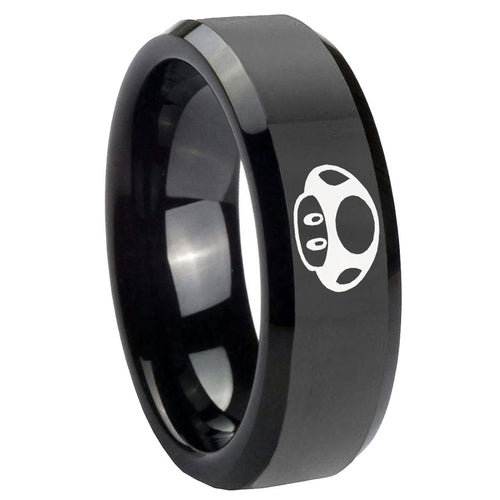 10mm Mario Mushroom Beveled Edges Black Tungsten Carbide Engagement Ring
