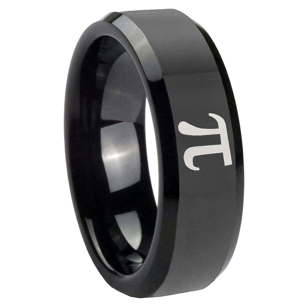 10mm Math Pi Beveled Edges Black Tungsten Carbide Custom Mens Ring
