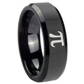 10mm Math Pi Beveled Edges Black Tungsten Carbide Custom Mens Ring