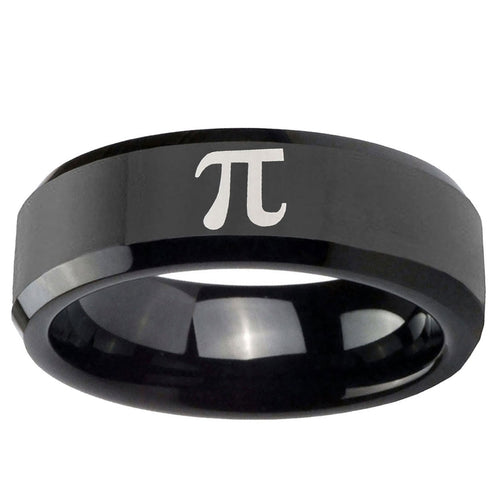 10mm Math Pi Beveled Edge Black Tungsten Ring