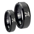 Math Pi Beveled Edges Black Tungsten Wedding Set Rings
