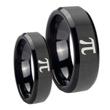 His Hers Math Pi Beveled Edges Black Tungsten Mens Anniversary Ring Set