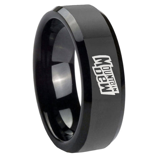 8mm Mountain Dew Beveled Edges Black Tungsten Ring for Men