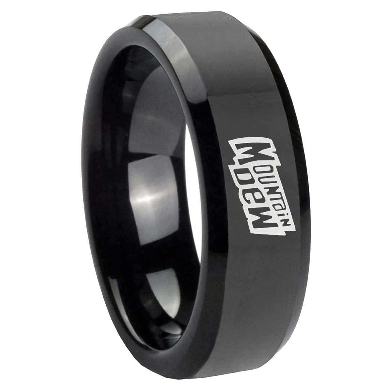 10mm Mountain Dew Beveled Edges Black Tungsten Carbide Mens Promise Ring