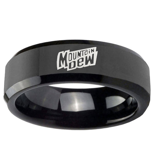 5mm Mountain Dew Beveled Edges Black Tungsten Ring for Men