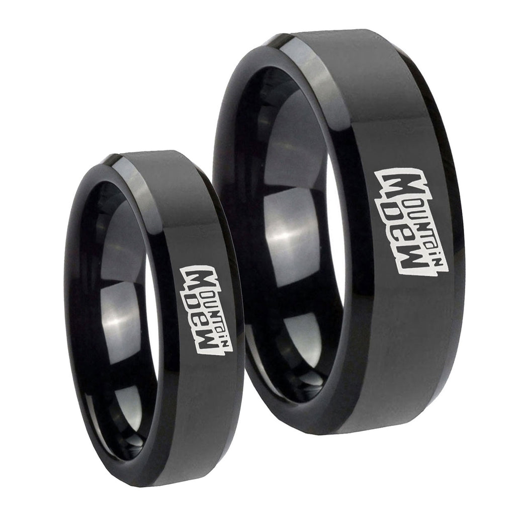 Mountain Dew Beveled Edges Black Tungsten Promise Ring Set