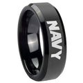 10mm Navy Beveled Edges Black Tungsten Carbide Men's Wedding Band