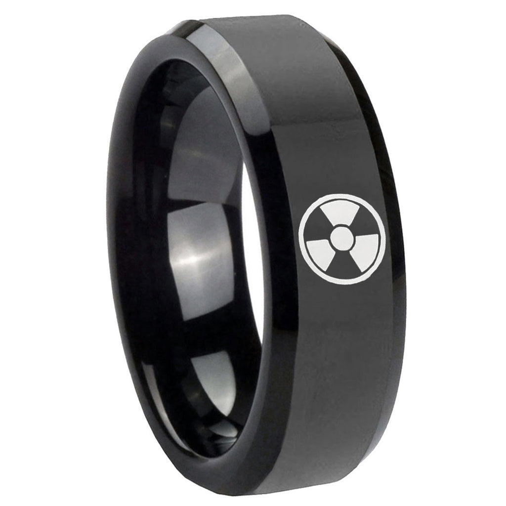 10mm Radiation Beveled Edges Black Tungsten Carbide Men's Engagement Ring