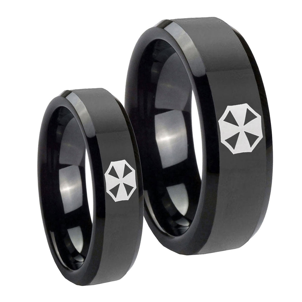 Resident Evil Beveled Edges Black Tungsten Wedding Ring Set
