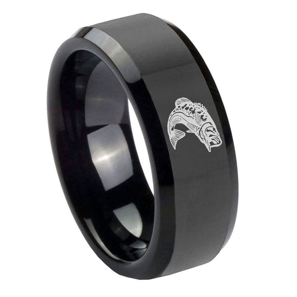 10mm-Fishing-Beveled-Edges-Black-Tungsten-Carbide-Men's-Wedding-Band
