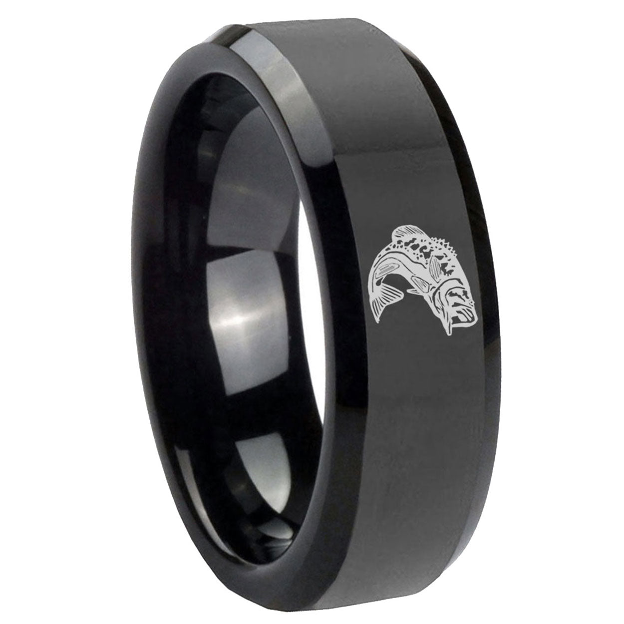 10mm Fishing Beveled Edges Black Tungsten Carbide Men's Wedding Band