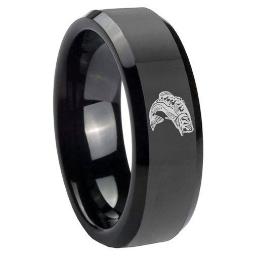 10mm Fishing Beveled Edges Black Tungsten Carbide Men's Wedding Band