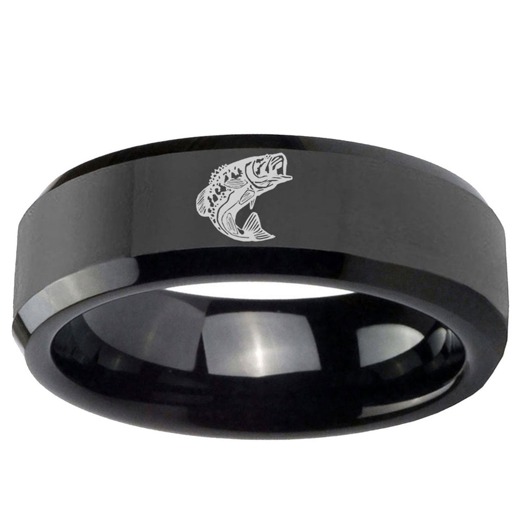 10mm Fishing Beveled Edge Black Tungsten Ring