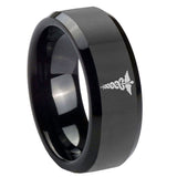 10mm-Medical-Symbol-Beveled-Edges-Black-Tungsten-Carbide-Men's-Wedding-Band