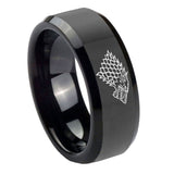 10mm-Game-Of-Thrones-House-Stark-Direwolf-Beveled-Edges-Black-Tungsten-Carbide-Men's-Wedding-Band