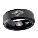 10mm-Game-Of-Thrones-House-Stark-Direwolf-Beveled-Edges-Black-Tungsten-Carbide-Men's-Wedding-Band
