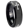 8mm Christian Cross Religious Beveled Black Tungsten Ring