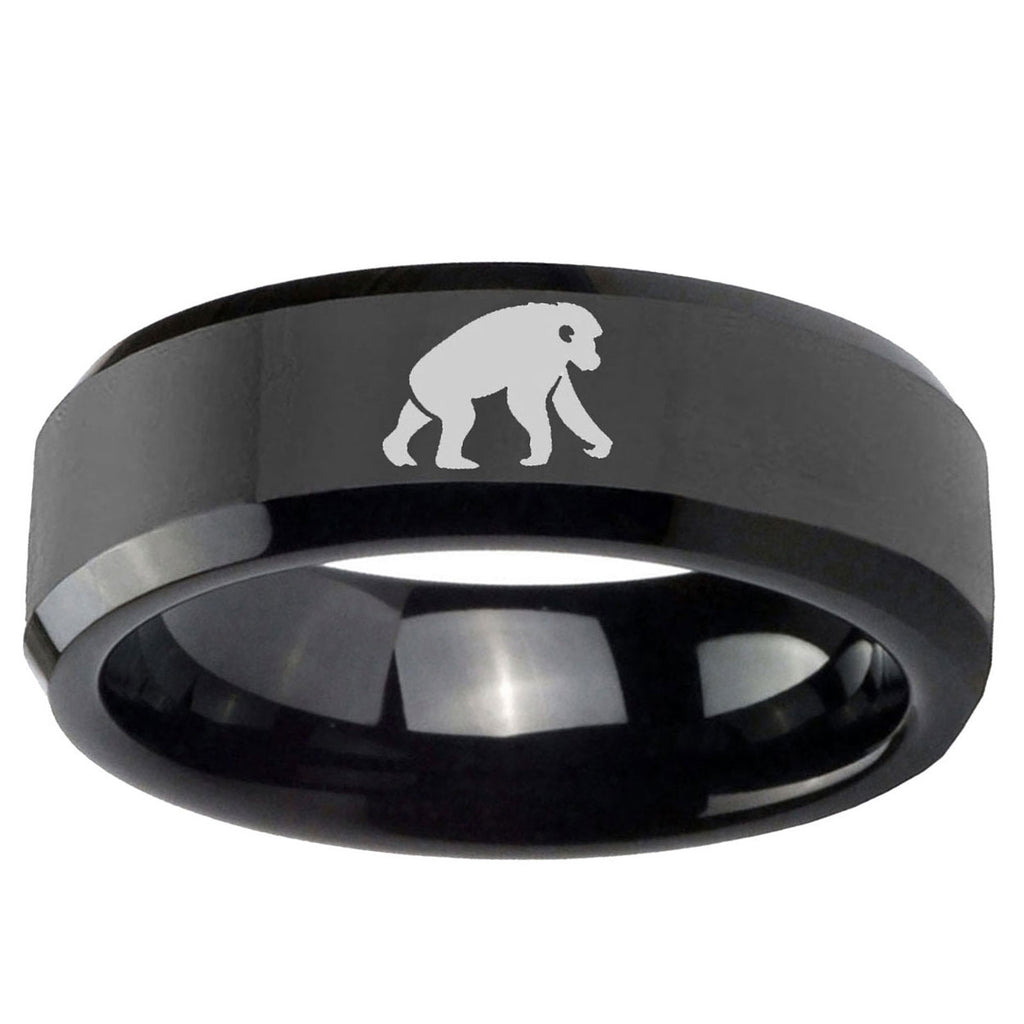 10mm Chimpanzee Beveled Edge Black Tungsten Ring