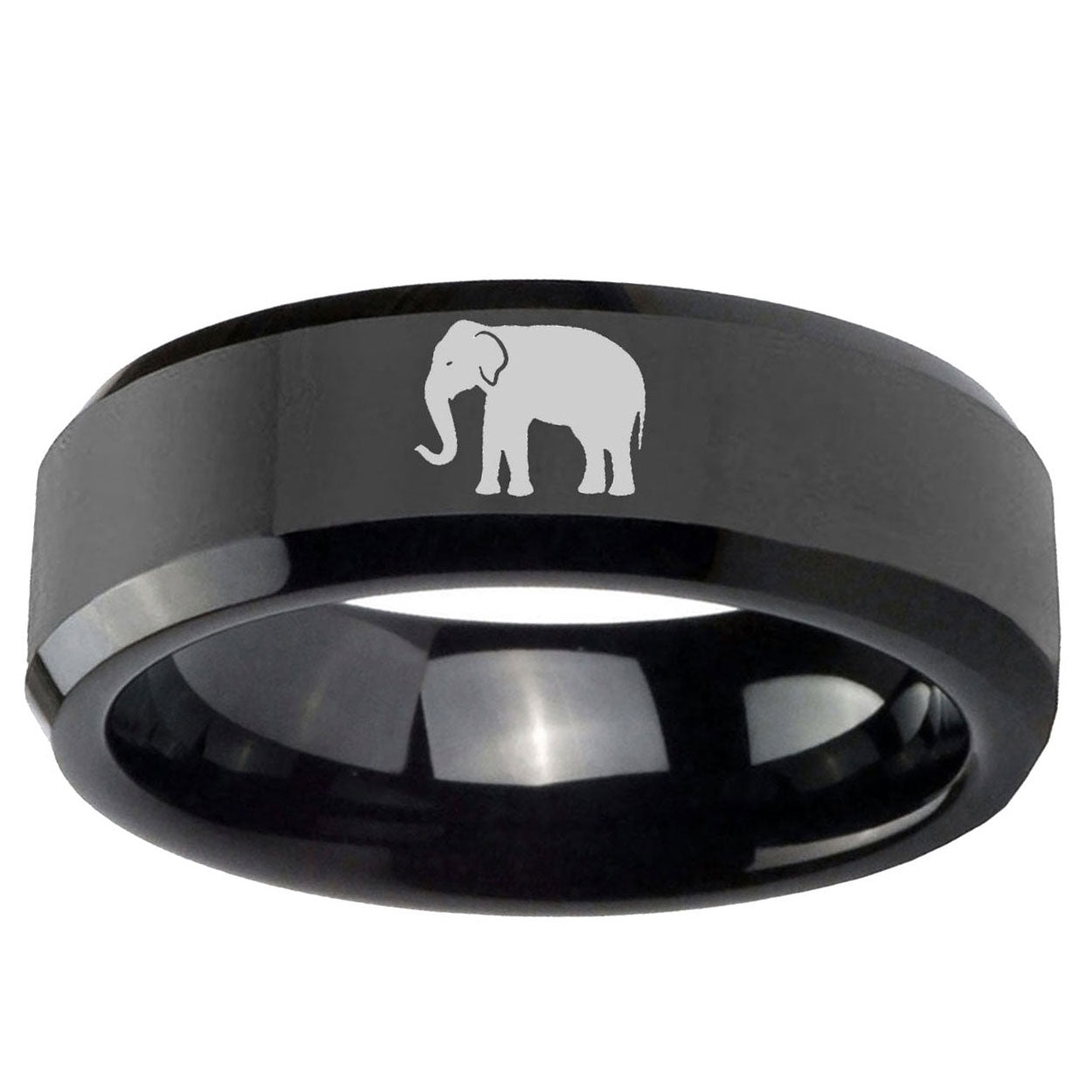 5mm Elephant Beveled Edges Black Tungsten Engagement Band