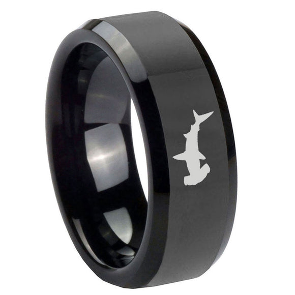 10mm-Hammerhead-Shark-Beveled-Edges-Black-Tungsten-Carbide-Men's-Wedding-Band