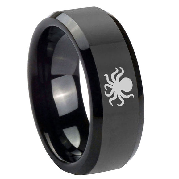 10mm-Octopus-Beveled-Edges-Black-Tungsten-Carbide-Men's-Wedding-Band