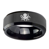 10mm-Octopus-Beveled-Edges-Black-Tungsten-Carbide-Men's-Wedding-Band