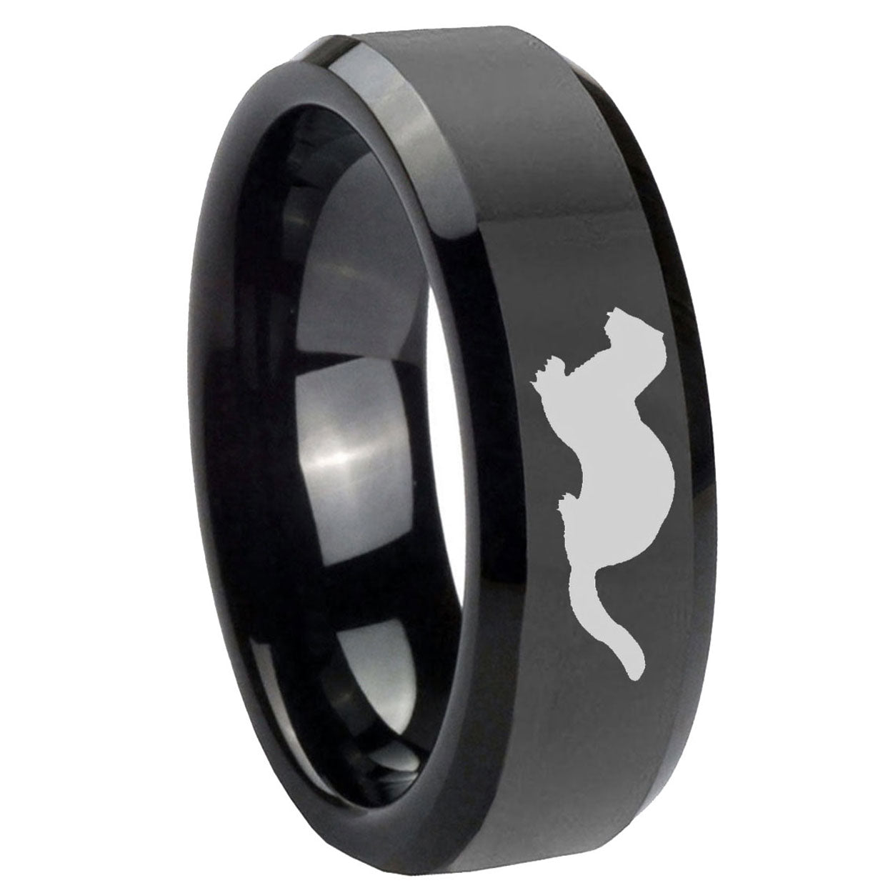 10mm Otter Beveled Edges Black Tungsten Carbide Men's Wedding Band