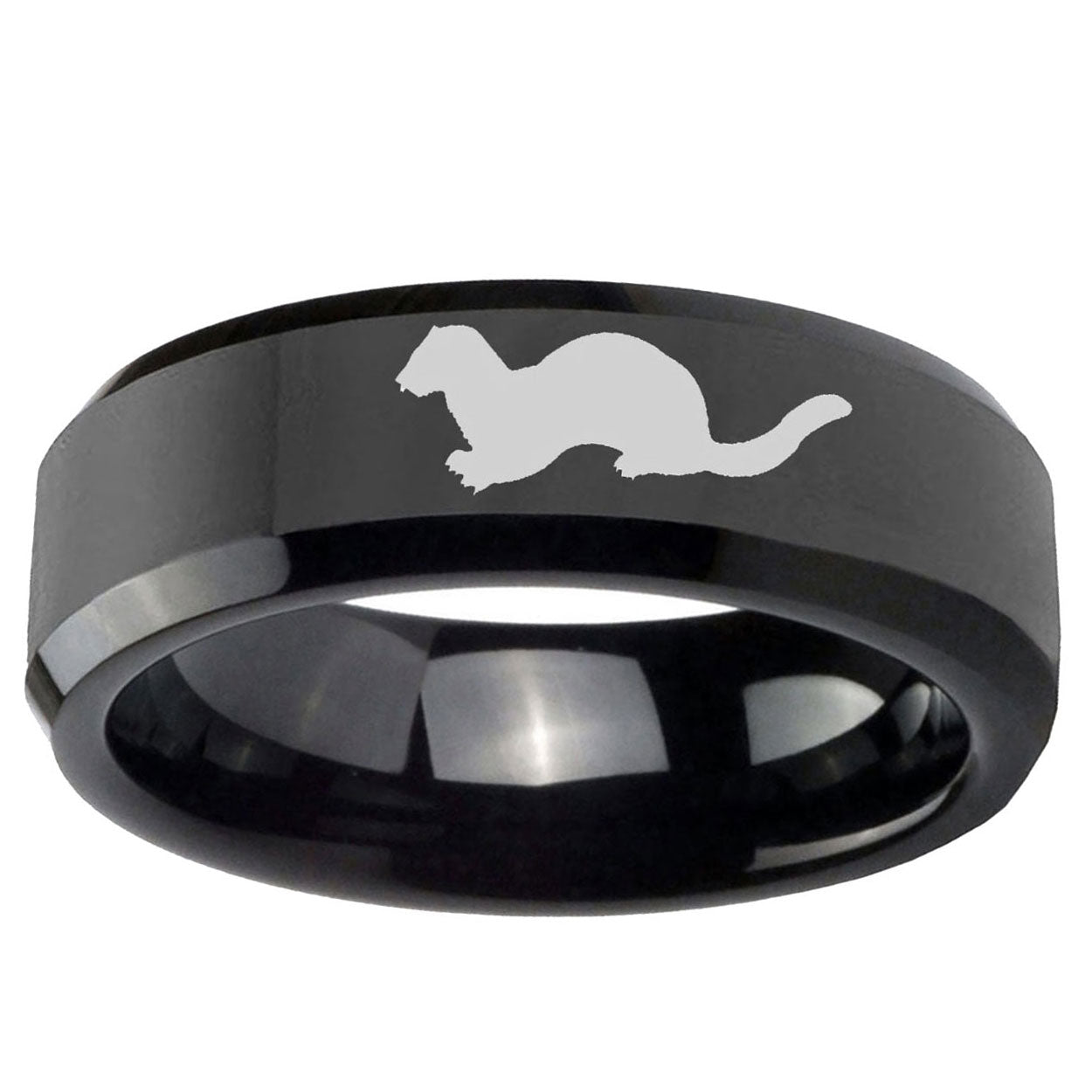 10mm Otter Beveled Edge Black Tungsten Ring