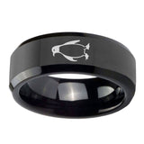 10mm-Penguin-Beveled-Edges-Black-Tungsten-Carbide-Men's-Wedding-Band
