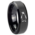 10mm Penguin Beveled Edges Black Tungsten Carbide Men's Wedding Band