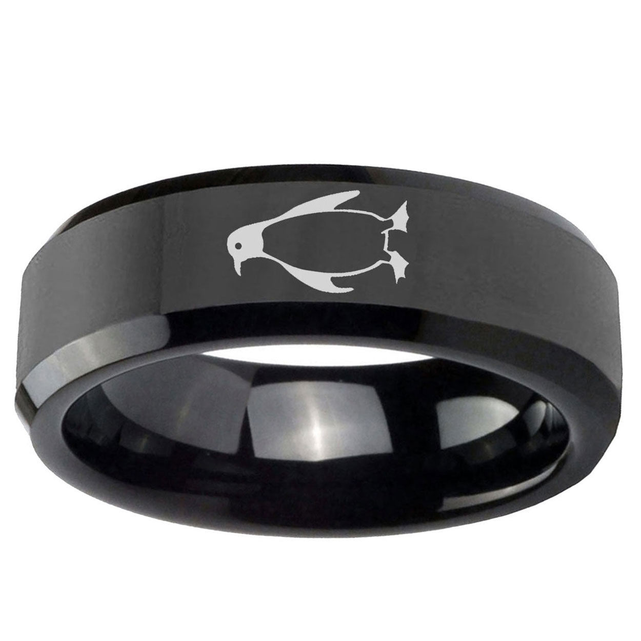10mm Penguin Beveled Edge Black Tungsten Ring