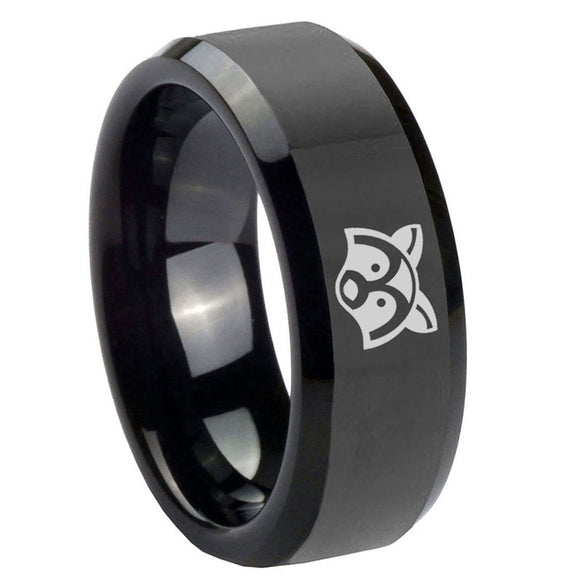 10mm-Raccoon-Animal-Beveled-Edges-Black-Tungsten-Carbide-Men's-Wedding-Band