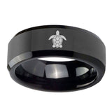 5, 8mm Sea Turtle Beveled Edge Polish Black Men's Tungsten Wedding Bands