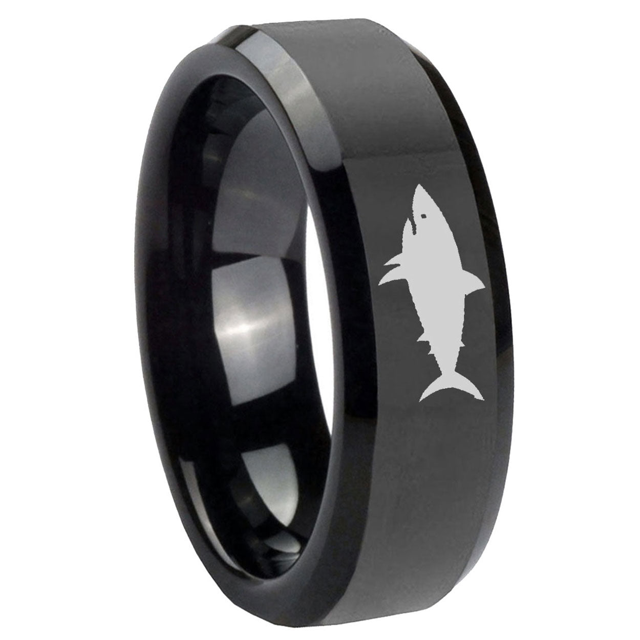10mm Shark Beveled Edges Black Tungsten Carbide Men's Wedding Band